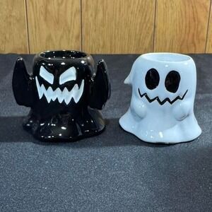 KillStar Set of 2 ceramic tea light holders in black and white Brand New